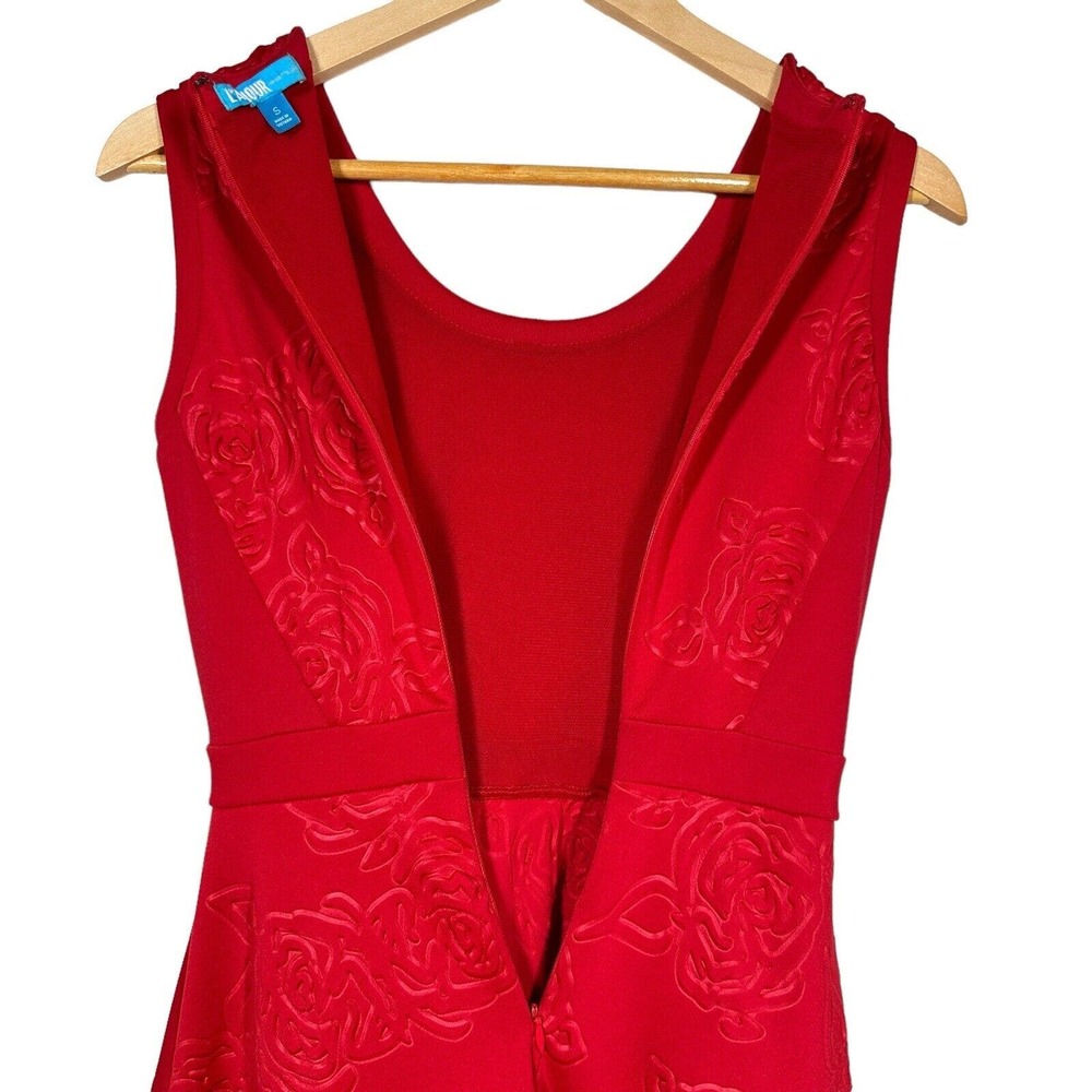 Nanette Lepore L'Amour Mini Dress Size S Red Sculptured Roses Date Going Out - Picture 4 of 10